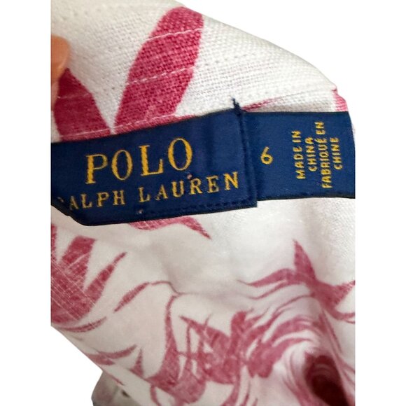 POLO RALPH LAUREN 100% Linen Cream Red Botanical Linen Wrap Dress Size 6 - Picture 4 of 14